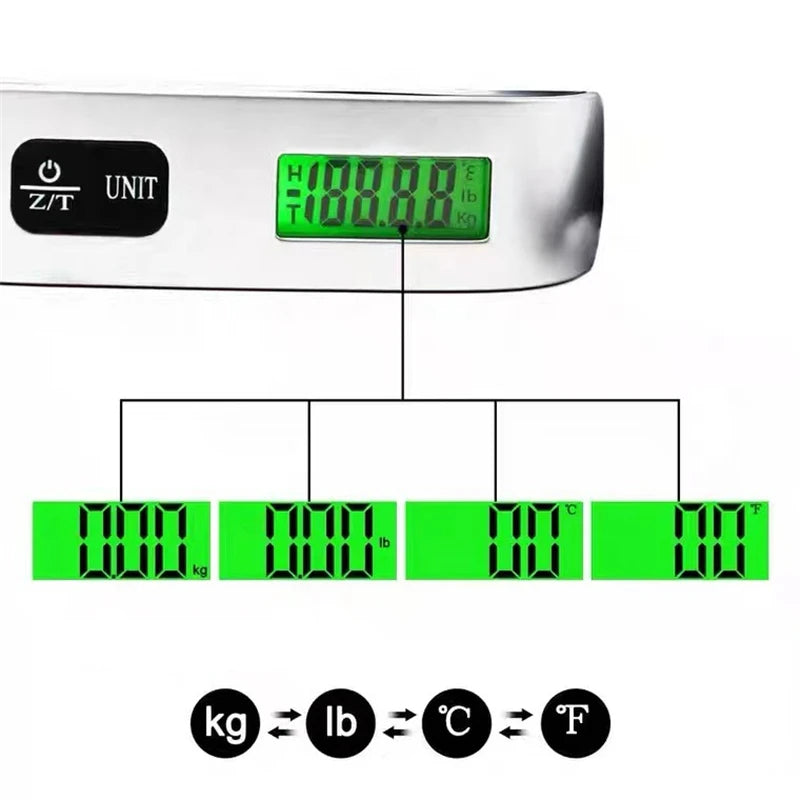 Portable Scale Digital LCD Display 110lb/50kg Electronic Luggage Hanging Suitcase Travel Weighs Baggage Bag Weight Balance Tools - Acros