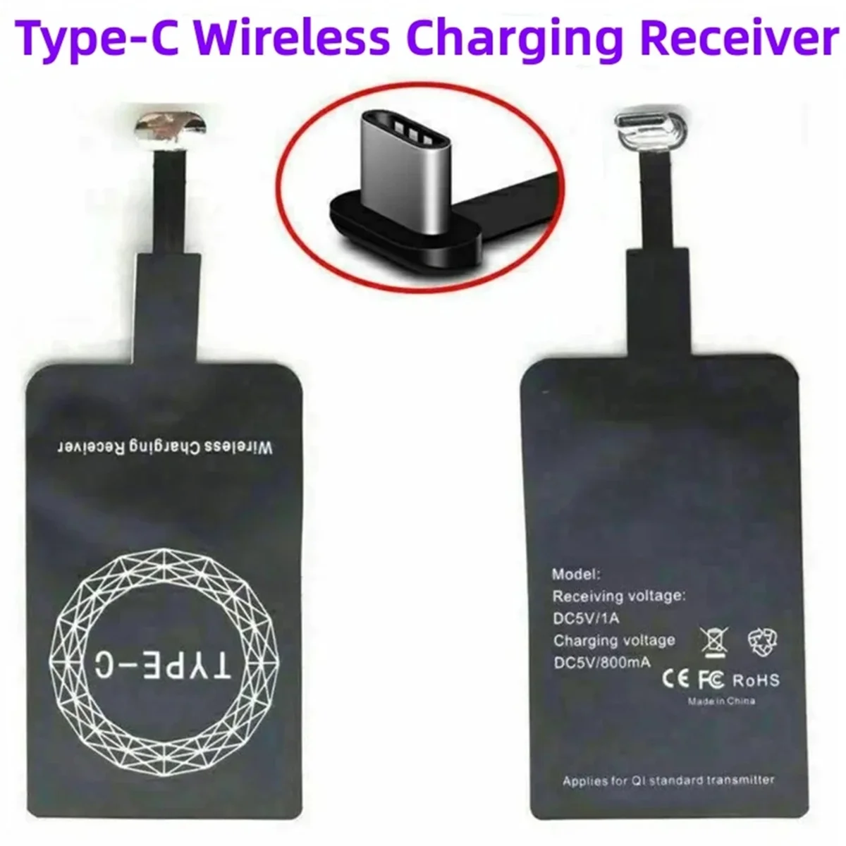 Type-C Wireless Charging Receiver Type C Fast Wireless Charger Adapter for