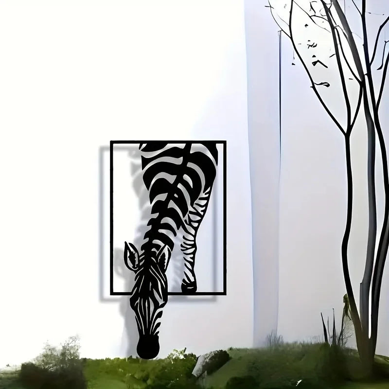 Modern Zebra Metal Art] Minimalist Zebra Metal Wall Art - Modern Striped Iron Decor |  Animal-Themed Design, Zebra Decor