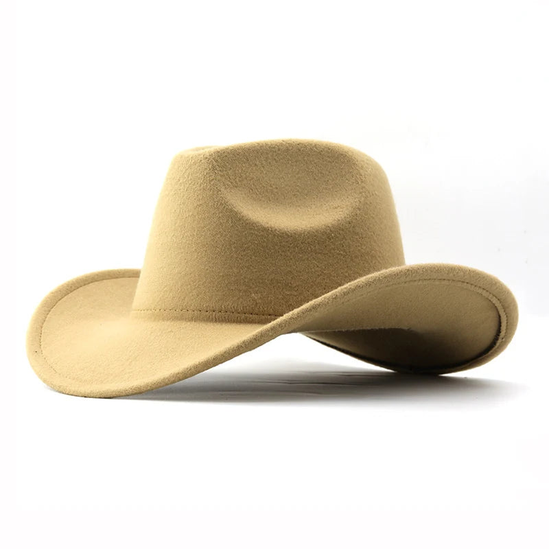 Unisex vintage cowboy hat with roll brim in felt, suitable for Western parties and jazz events, by Ansoff