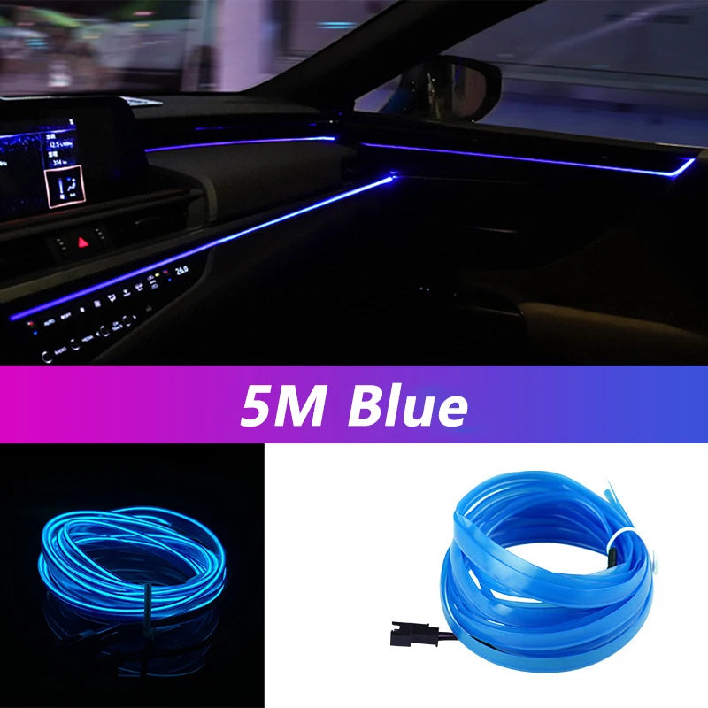 5M Car Interior Led Strip Light Neon EL Wiring Decorative Lamp For Auto DIY Flexible Ambient Light USB Party Atmosphere Diode - Acros