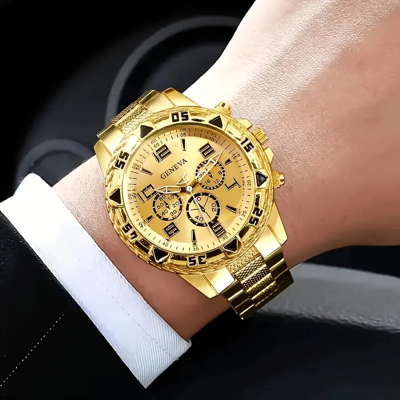 [Vintage Watch Set] 2pcs Men's Quartz Watch Set | Stainless Steel | Casual Watch | Business Watch | Silicone watch - Acros