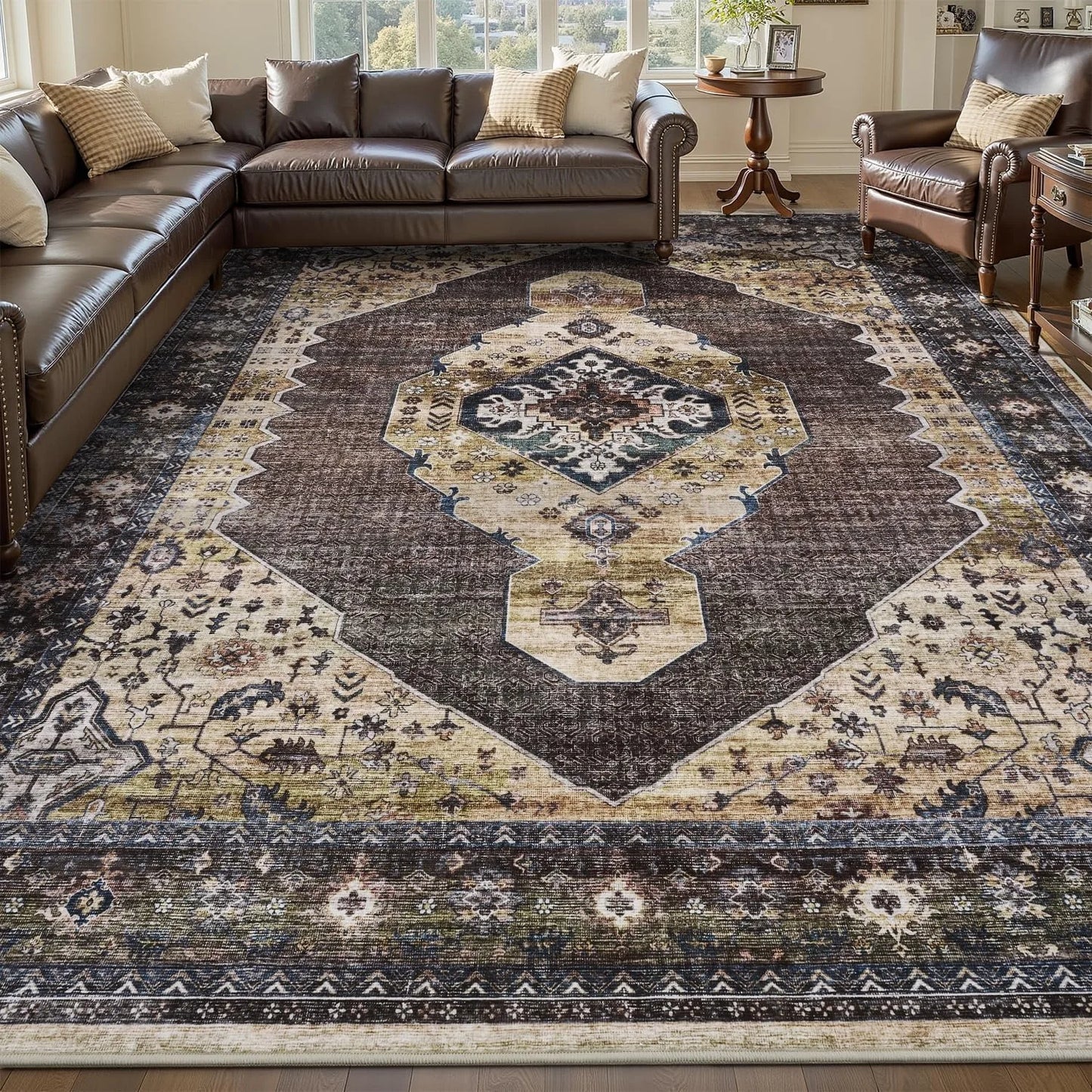 Nordic Style Living Room Carpet Retro Geometric Pattern Bedroom Rug Machine Washable Non-slip Fashion Luxury Coffee Table Mat 러그