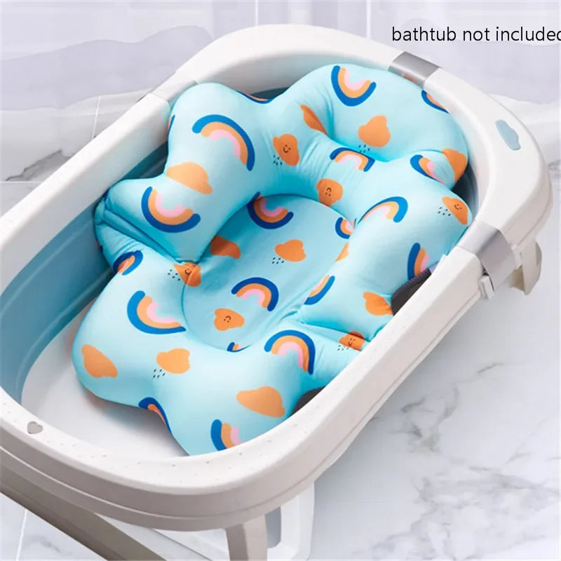 Ansoff baby shower bath tub pad with non-slip surface, soft animal-shaped cushion for newborn safety and bath support.