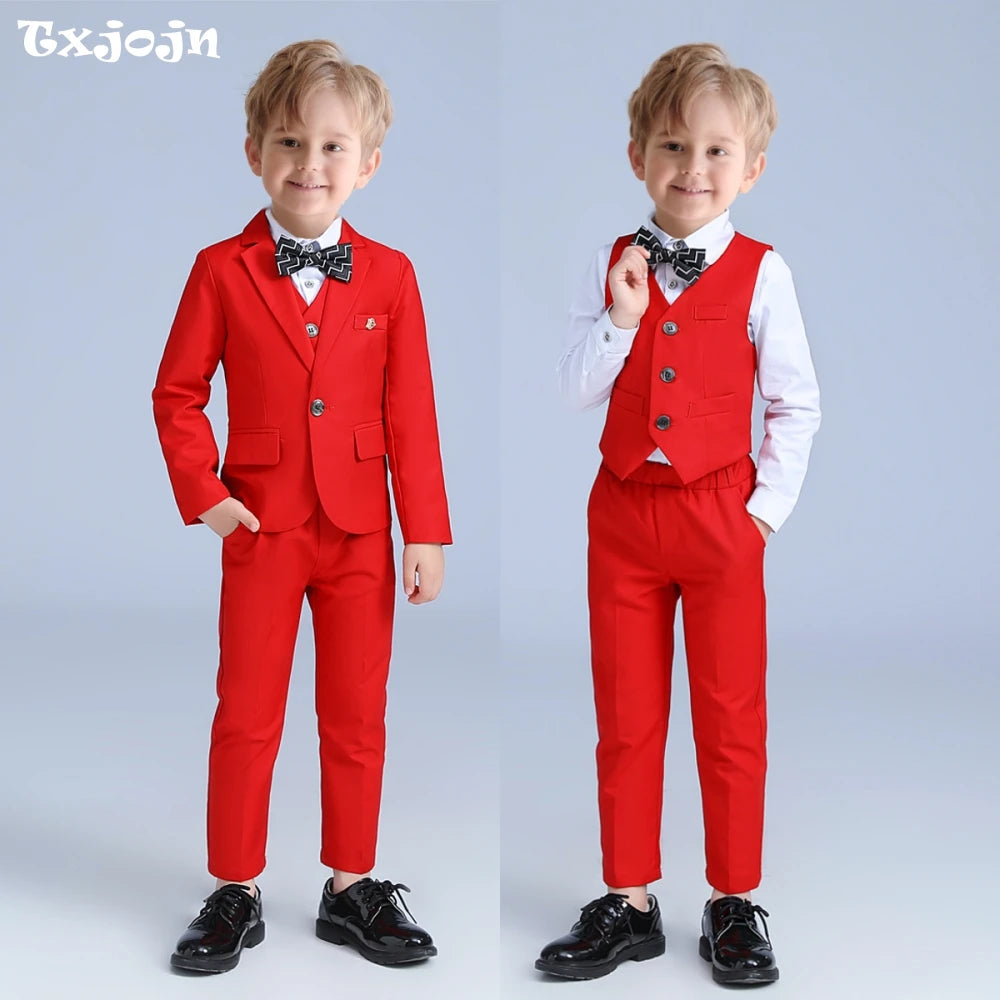 Red kids suit set by Ansoff, elegant boys' suit for Christmas, New Year, school events, and piano performances.