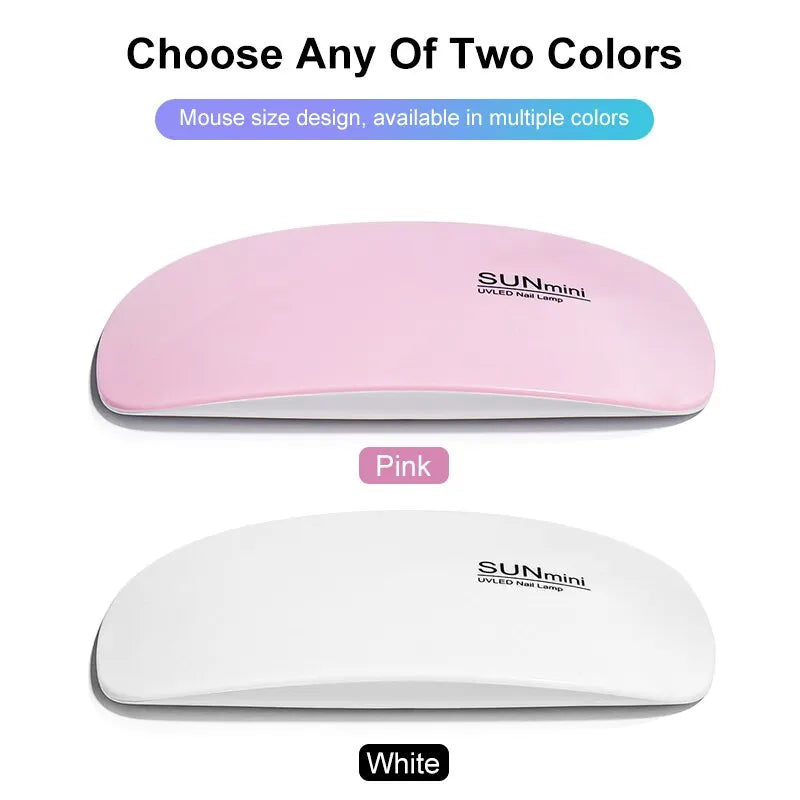 Ansoff 6W mini nail dryer with 6 LED UV lamps, portable design, USB cable for home use, perfect for drying nail polish and varnish.