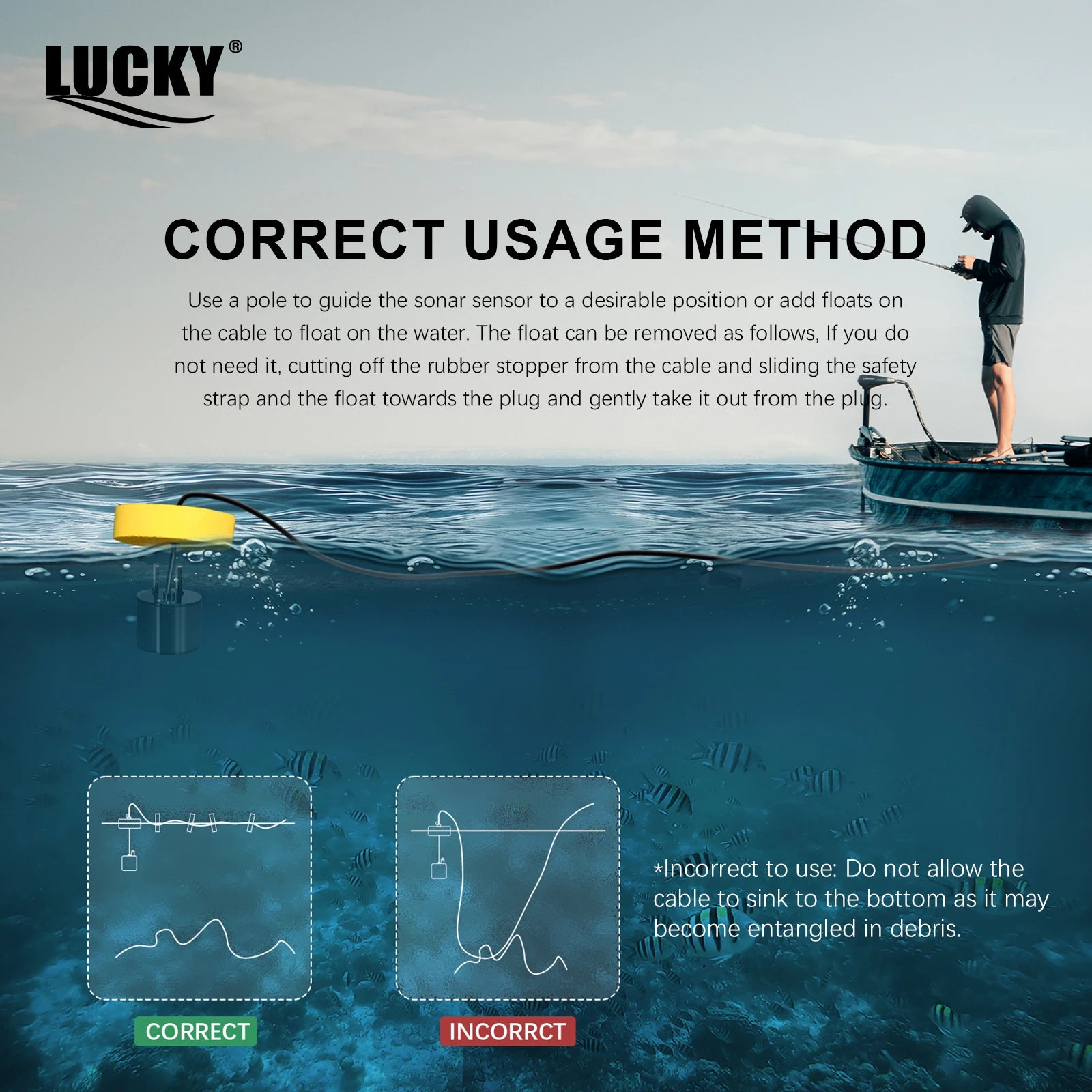 FFC1108-1 Alarm 100M Portable Sonar Fish Finders 45 degrees Sonar Coverage Echo Sounder Alarm Transducer Lake Sea Fishing - Acros