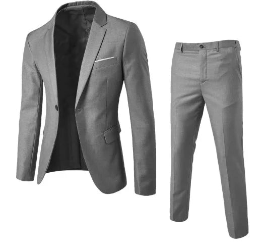 Ansoff men's slim-fit suit set with blazer and pants in solid color, ideal for weddings, parties, or formal occasions.