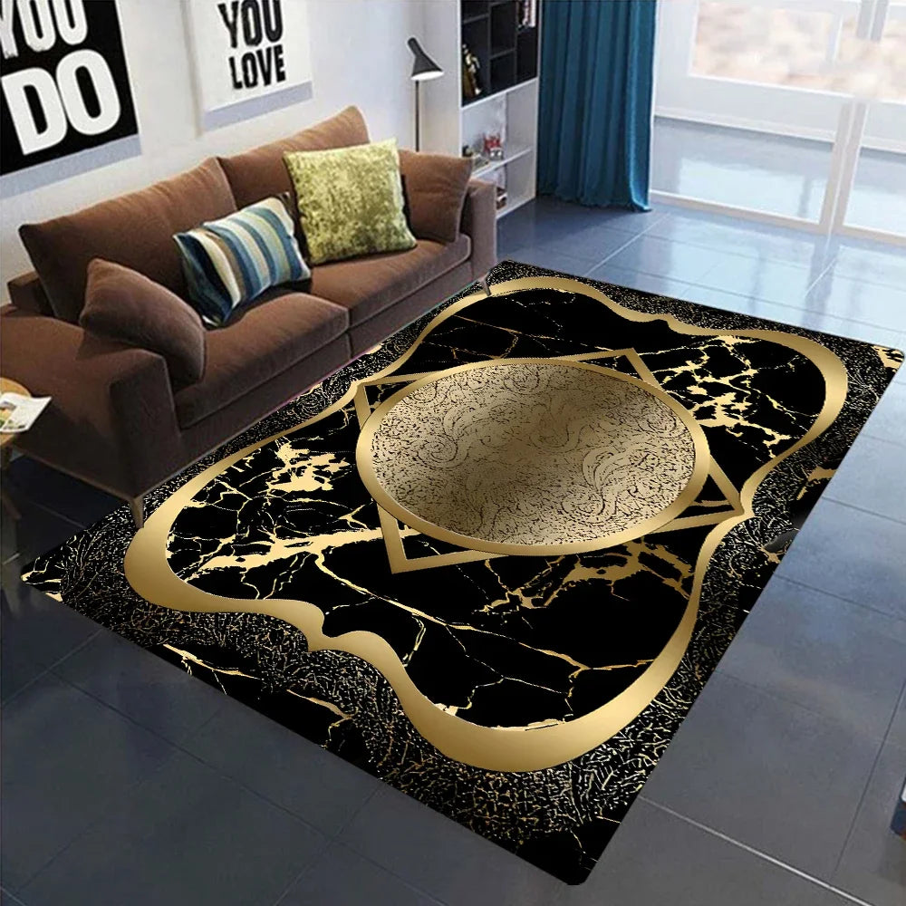 Gold Black Geometric Carpets Nordic Luxury Living Room Rugs for Bedroom Sofa Table Beside Large Area Rug Home Decor Mats Tapete