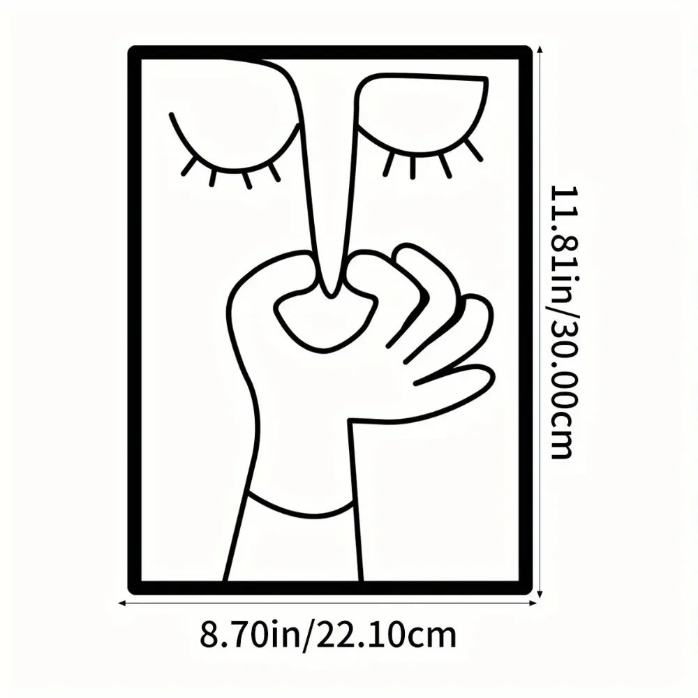 Metal Wall Art for Toilet: Funny Portrait with Minimal Line Art Design as Bathroom Sign & Restroom Decor