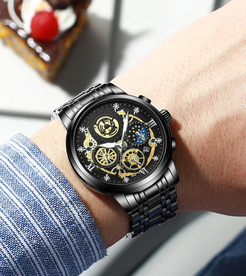 UTHAI Men Watch Business Hollow New Concept Trendy Waterproof Calendar Steel Strip Male Fashion Quartz Clock Wristwatches