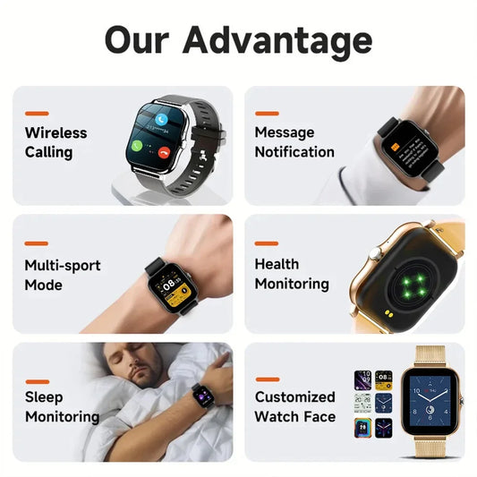 Ansoff 2024 Bluetooth smart watch for men and women with touch call feature, fitness tracker, waterproof design, suitable for Android and iOS.