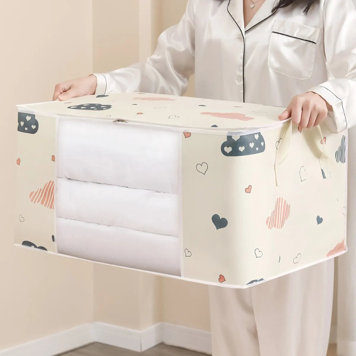 Large Capacity Clothes Storage Bag Organizer With Reinforced Handle Suitable For Blankets Bedding Foldable With Sturdy Zipper - Acros