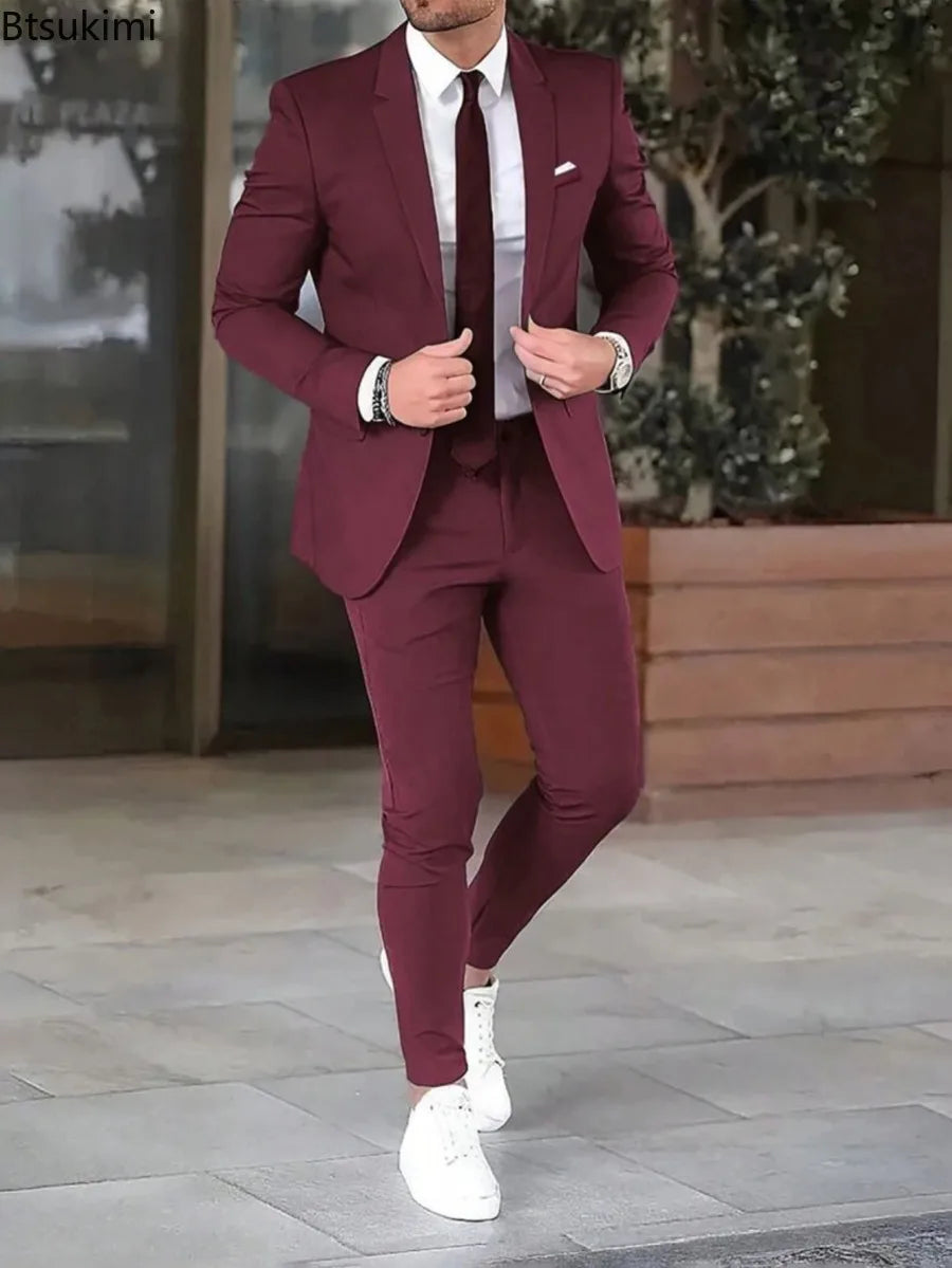 Ansoff men's slim fit suit set with blazer jacket and matching pants, ideal for weddings, parties, or formal occasions.