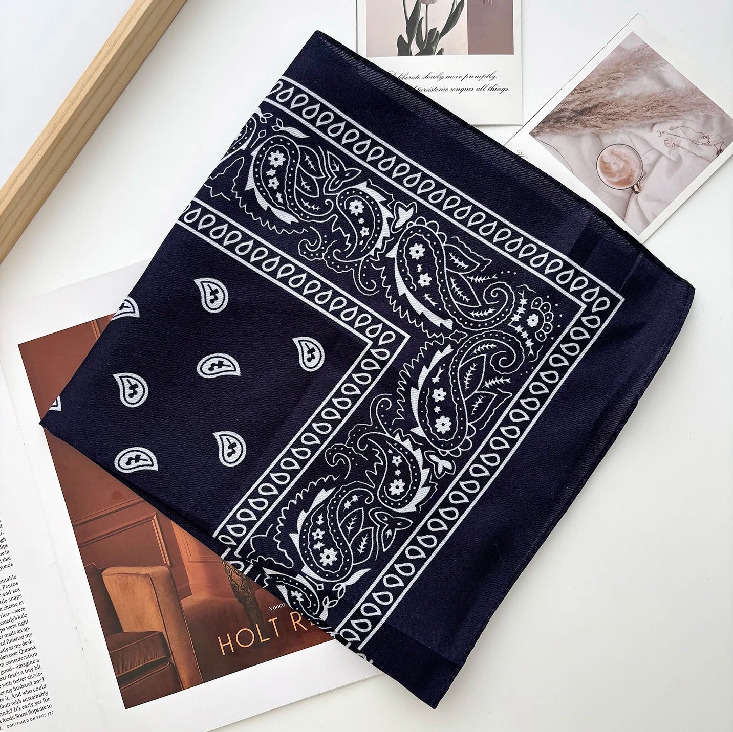 Unisex paisley bandana headband and hair wrap by Ansoff, suitable for men and women, worn as a sports headwear or wrist accessory.