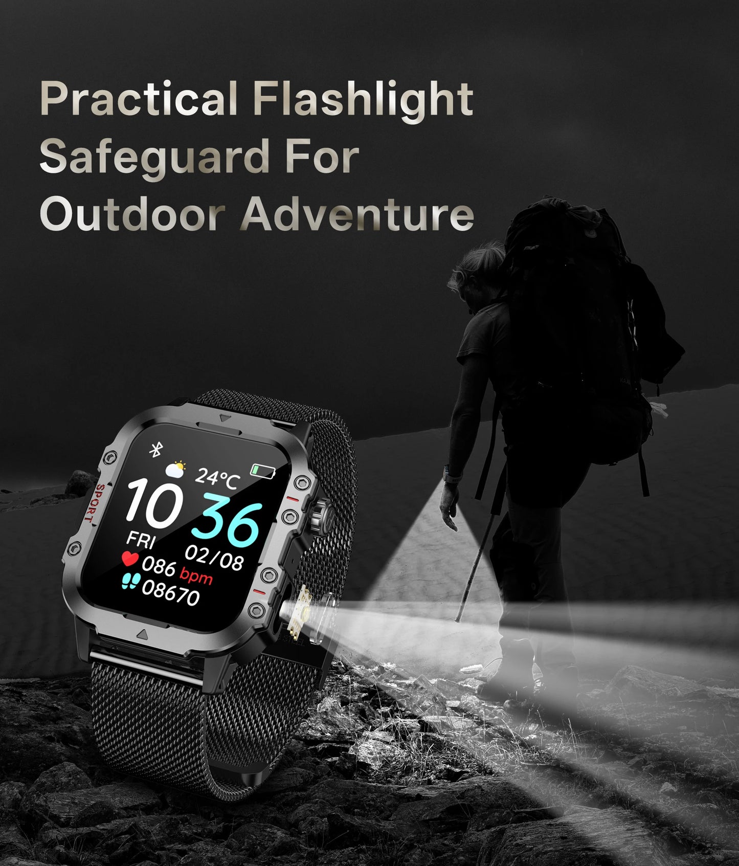 Ansoff Xiaomi Military Smart Watch for men with 1.44-inch display, fitness tracker, IP67 waterproof, outdoor sports features.