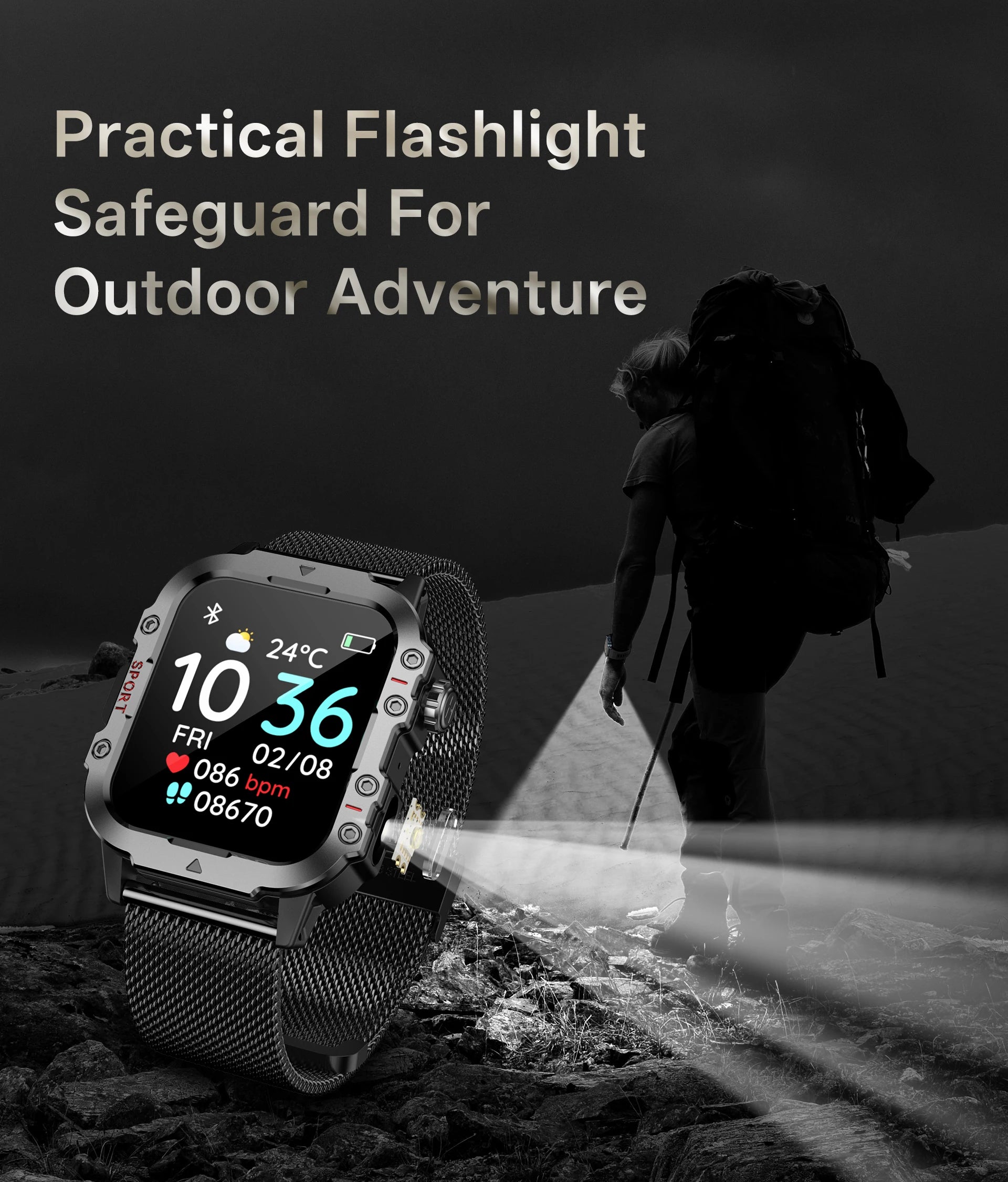 Ansoff Xiaomi Military Smart Watch for men with 1.44-inch display, fitness tracker, IP67 waterproof, outdoor sports features.