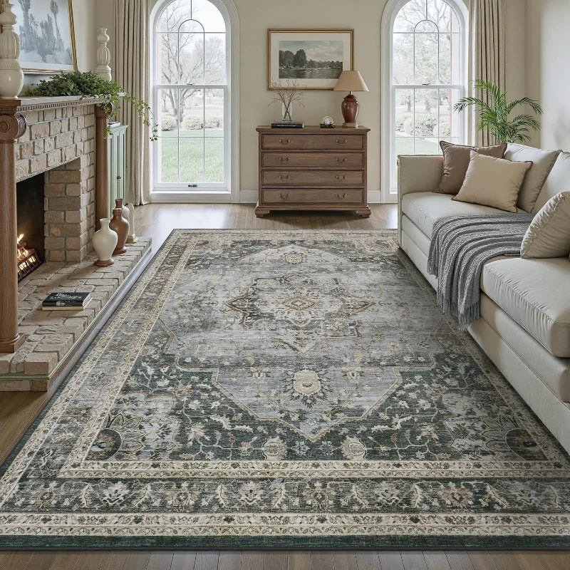 Nordic Style Living Room Carpet Retro Geometric Pattern Bedroom Rug Machine Washable Non-slip Fashion Luxury Coffee Table Mat 러그