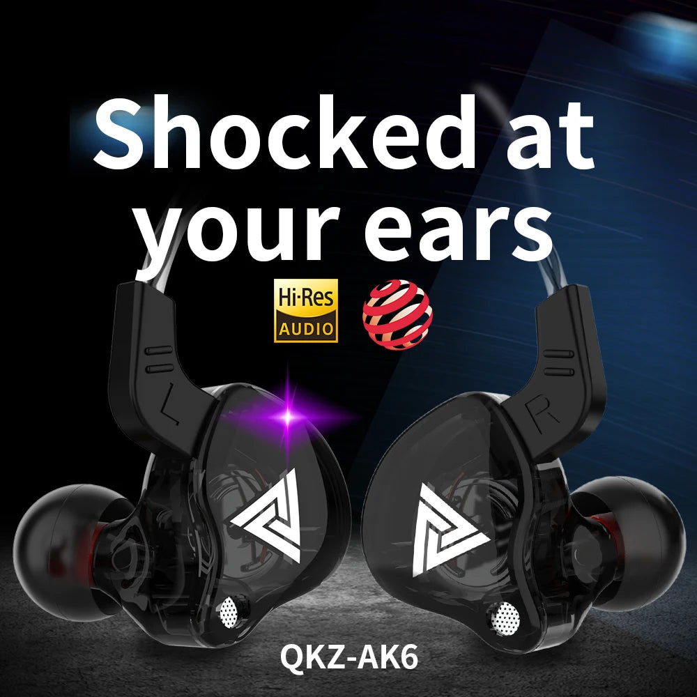 Ansoff QKZ AK6 in-ear earphones with 6 dynamic drivers, microphone, stereo sound, and HIFI subwoofer for high-quality audio.