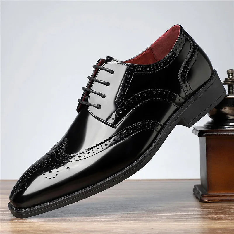 Classic Men's Carved Block Brogues Shoes Fashion Pointed Business Dress Shoes Lace Up Oxford Shoes Men's Wedding Formal Footwear
