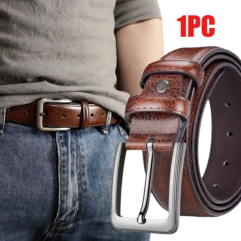 Luxury Men's PU Leather Belt with Metal Pin Buckle High-Quality Designer Waist Strap for Jeans plus Size