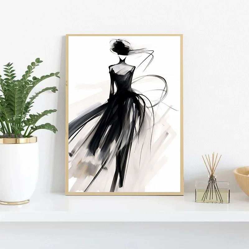 Fashion Design Sketch Abstract Woman Line Drawing Poster Print Canvas Painting Wall Art Picture for Living Room Home Decor Gift