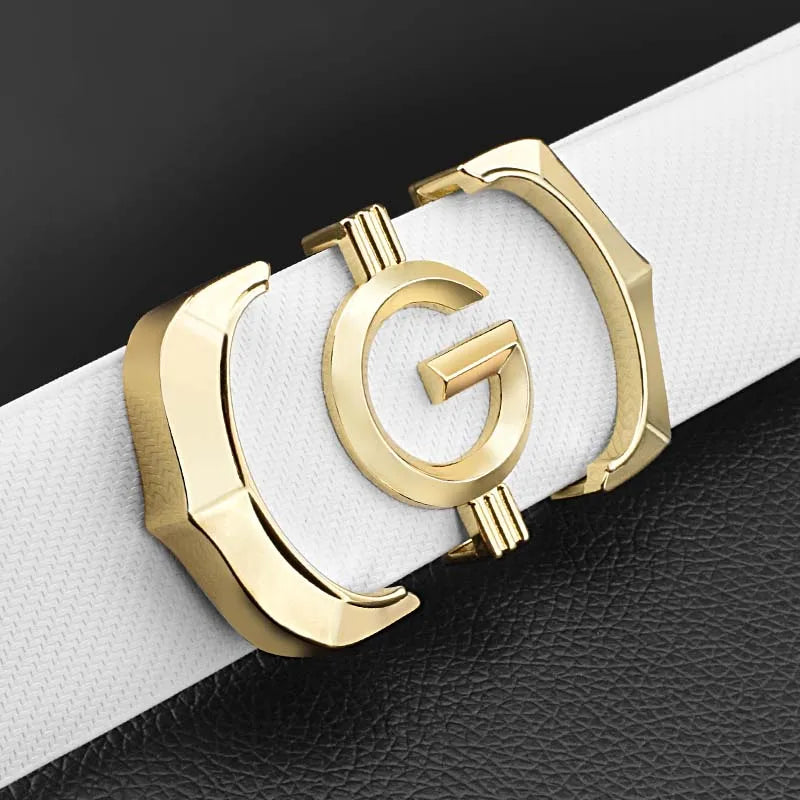 Ansoff men's genuine leather designer belt with white cowskin strap, casual fashion waist strap, luxury brand G belt.