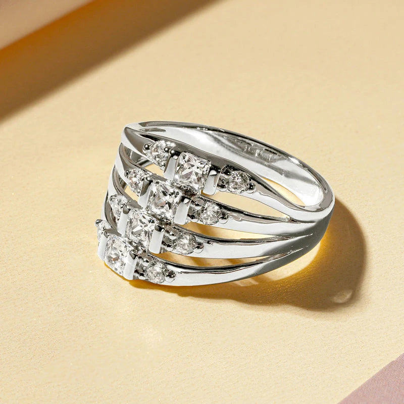 Rrjzz Luxury 14k Gold Plated Gemstone Ring Bagguete Radiand Cut CZ Simulated Diamond Rings for Women Men Finger Jewelry Gifts