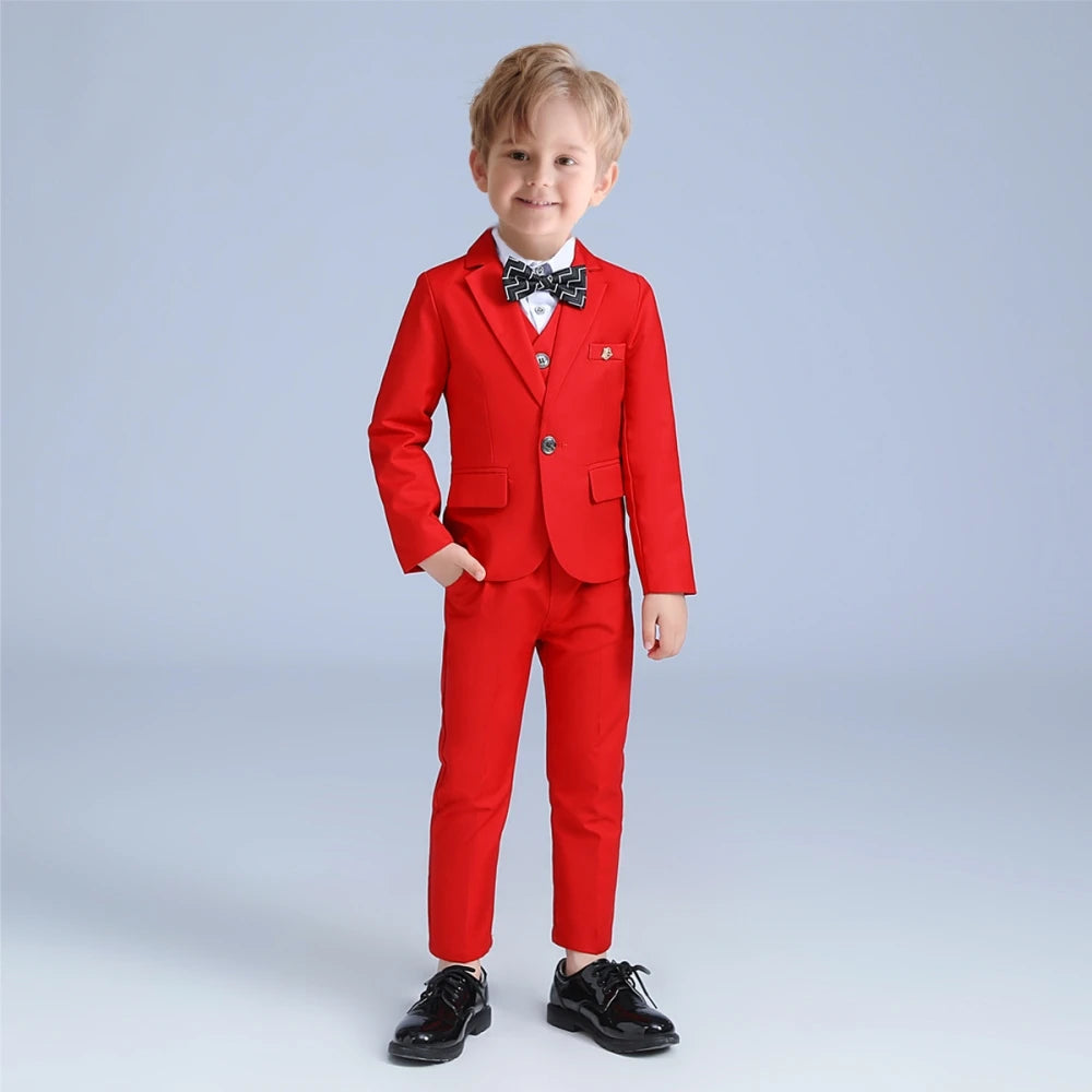 Ansoff red kids suit set for boys, suitable for Christmas, New Year, school opening, and piano performances, stylish and elegant.