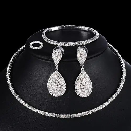 Wedding Bridal Jewelry Set String of Pearls Prom Silver Color Crystal Bracelet Necklace Earrings for Women jewellery sets
