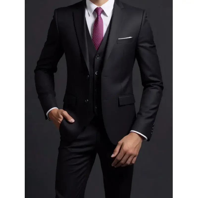 Men's fashionable British-style suit with blazer, vest, and trousers by Ansoff, perfect for business, casual, or wedding occasions.
