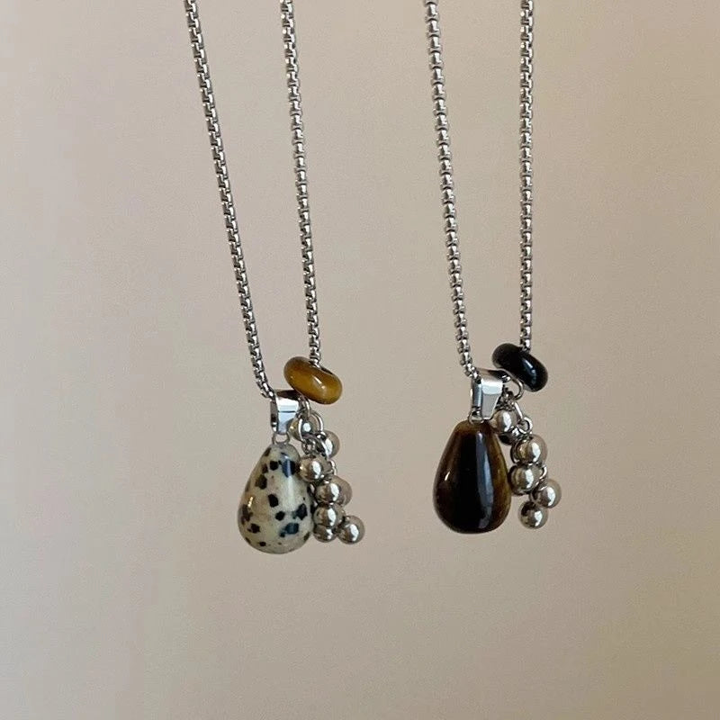 LATS Fashion Spotted Tiger Eye Stone Irregular Pendant Necklace for Women Long Chain Girls Charm Aesthetic Jewelry Accessories - Acros