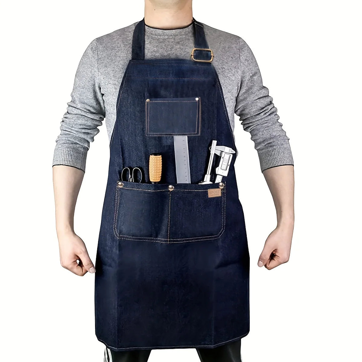 Ansoff lightweight denim jean tool apron with multiple pockets, waterproof waxed canvas, adjustable work apron for men and women