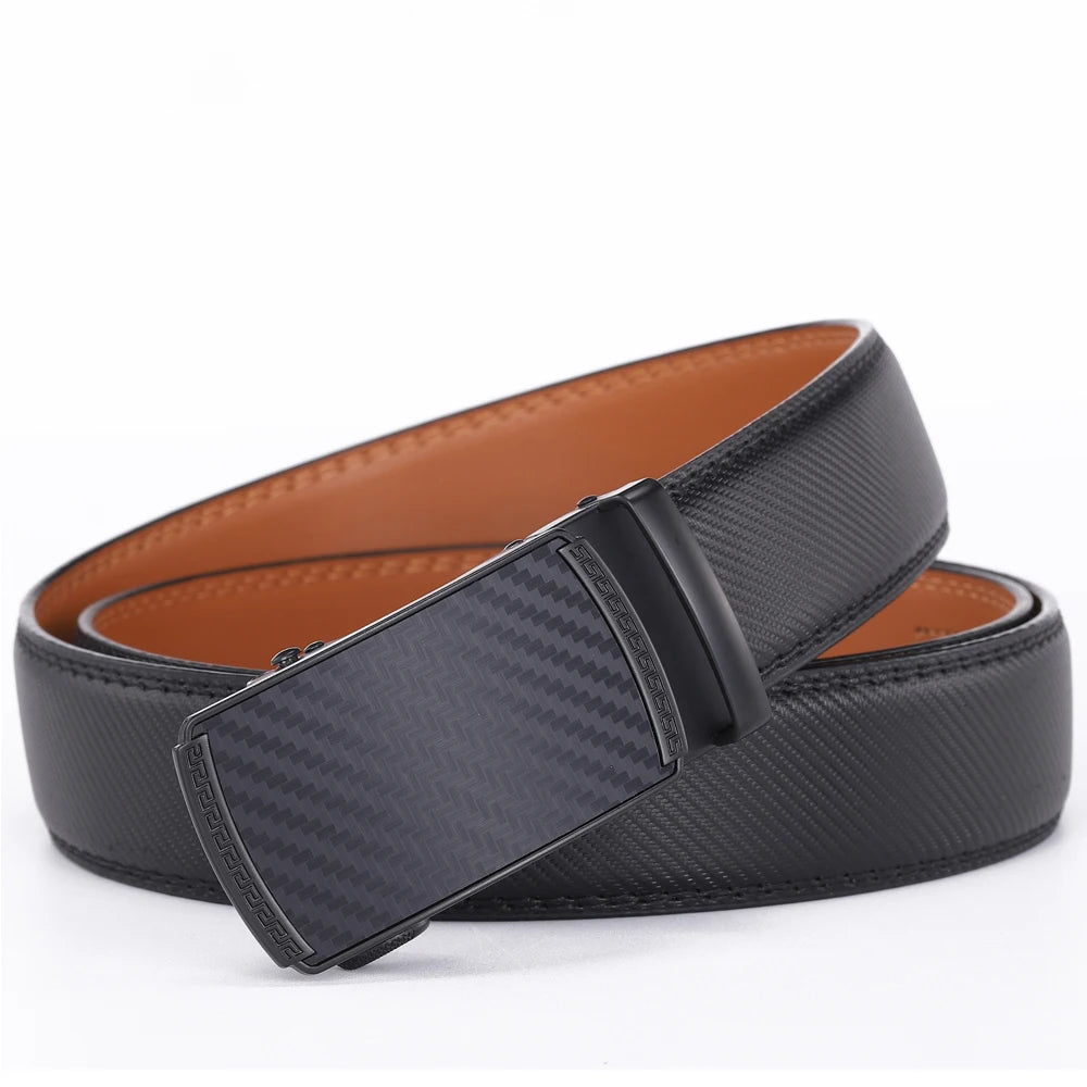 Men's genuine leather belt by Ansoff with alloy automatic buckle, featuring a stylish blue design for business and fashion.