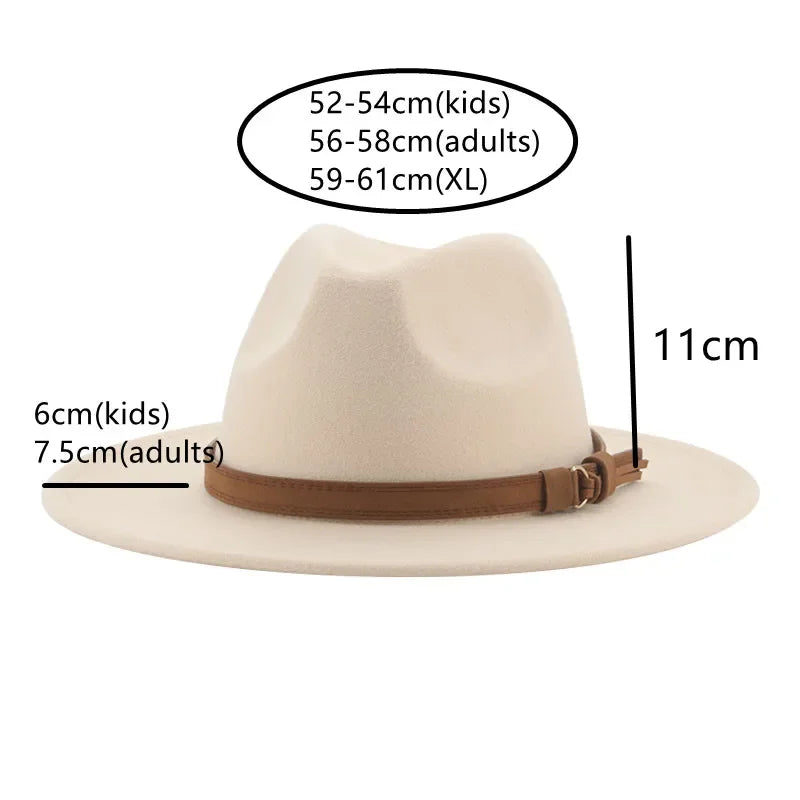 Ansoff fedora hat for women and men with wide brim, solid color, band belt, suitable for winter, in black or khaki.