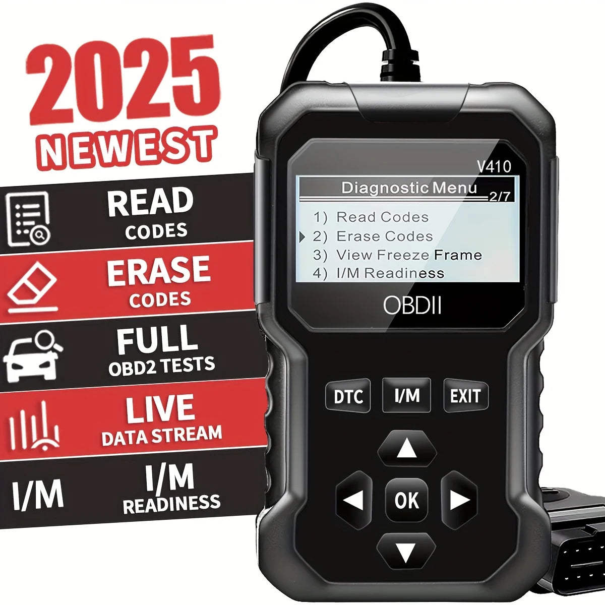 Ansoff OBD2 scanner diagnostic tool displaying engine fault codes and diagnostic interface for all OBD II protocol cars since 1996