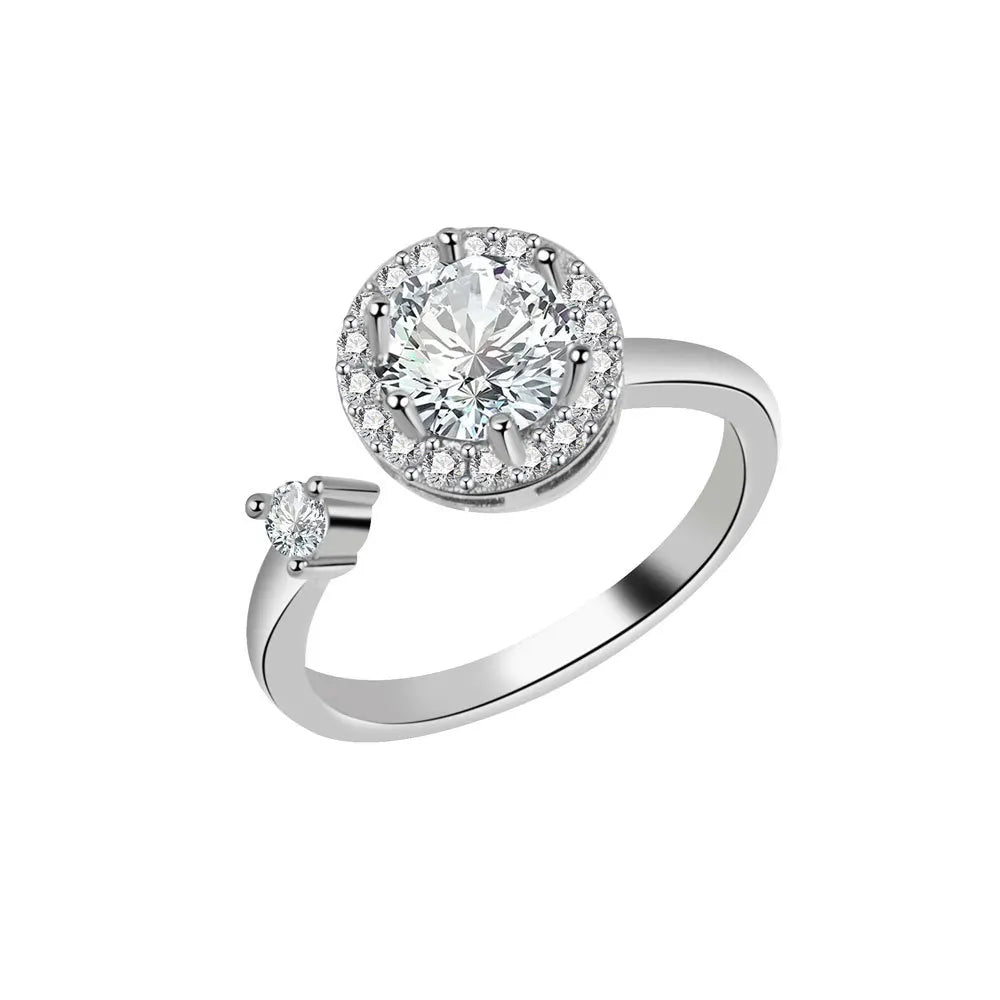 SMJEL Fidget Spinner Ring Anxiety for Women Multiple Crystal Flower Eye Butterfly Animal Ring Rotate Anti Stress Wedding Jewerly