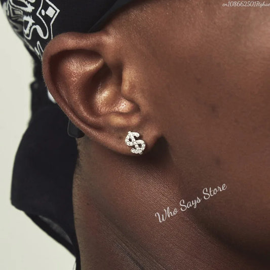Stainless Steel Earrings Hip Hop Jewelry Stud Earring Iced Out Zircon Dollar Sign Gold Plated Earrings for Women Серьги Женские - Acros