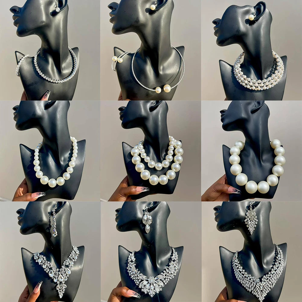 Elegant Imitation Big White Pearl Necklace Earring Jewelry Set for Women Party Wedding Pearl Accessories