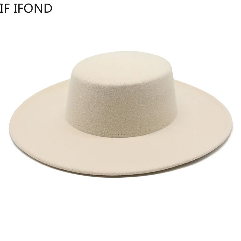 Ansoff French women's wool fedora hat with a 10cm wide brim, flat top, ideal for winter, derby, wedding, or jazz style.
