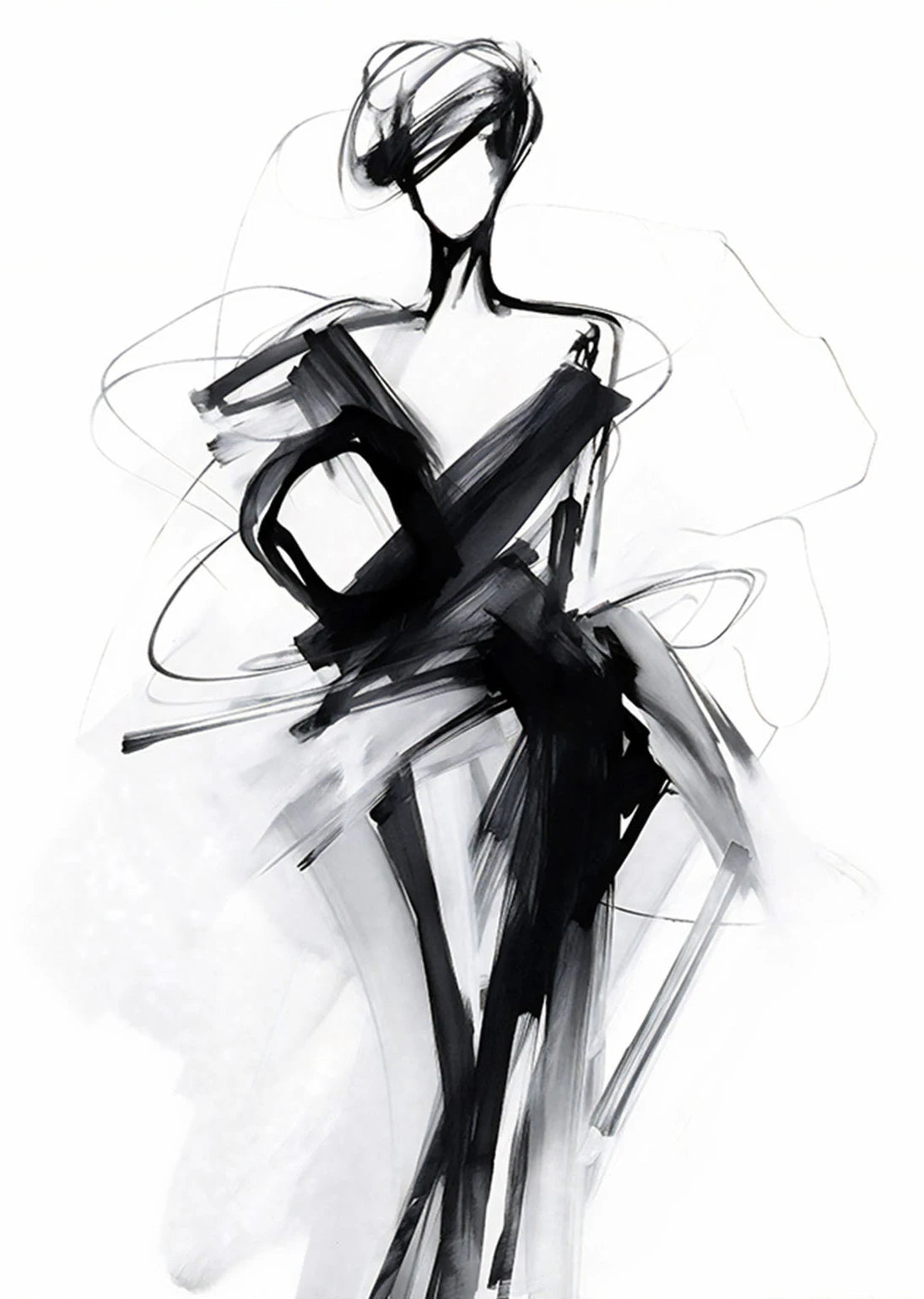 Fashion Design Sketch Abstract Woman Line Drawing Poster Print Canvas Painting Wall Art Picture for Living Room Home Decor Gift