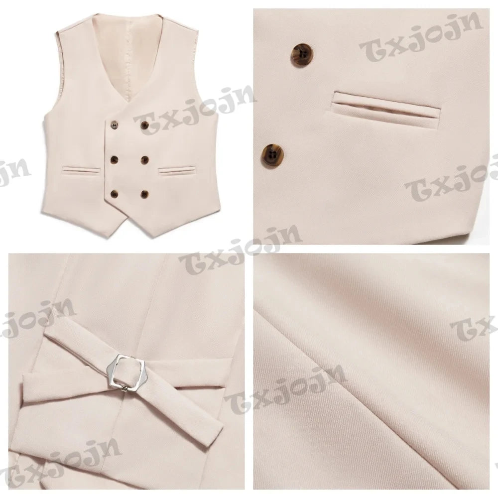Colorful kids' suit set by Ansoff with blazer, vest, pants, and tie, perfect for boys aged 3-14 for birthday parties.