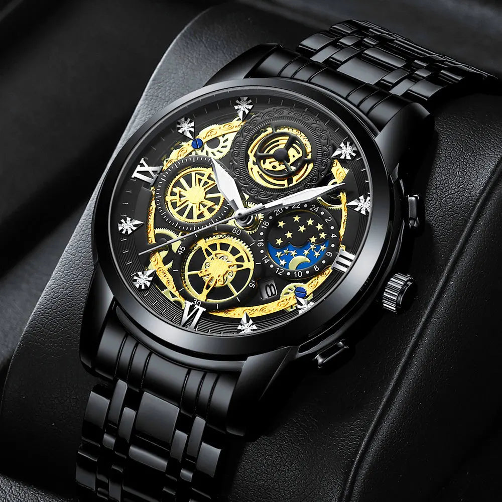 UTHAI Men Watch Business Hollow New Concept Trendy Waterproof Calendar Steel Strip Male Fashion Quartz Clock Wristwatches