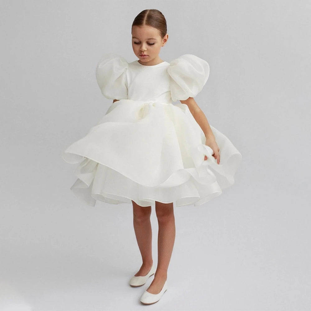 Hot Sale Kids Fashionable Backless Princess Gown For Birthday Party Cute Graceful Puff Sleeve Girl Dresses Wedding Guest Clothes