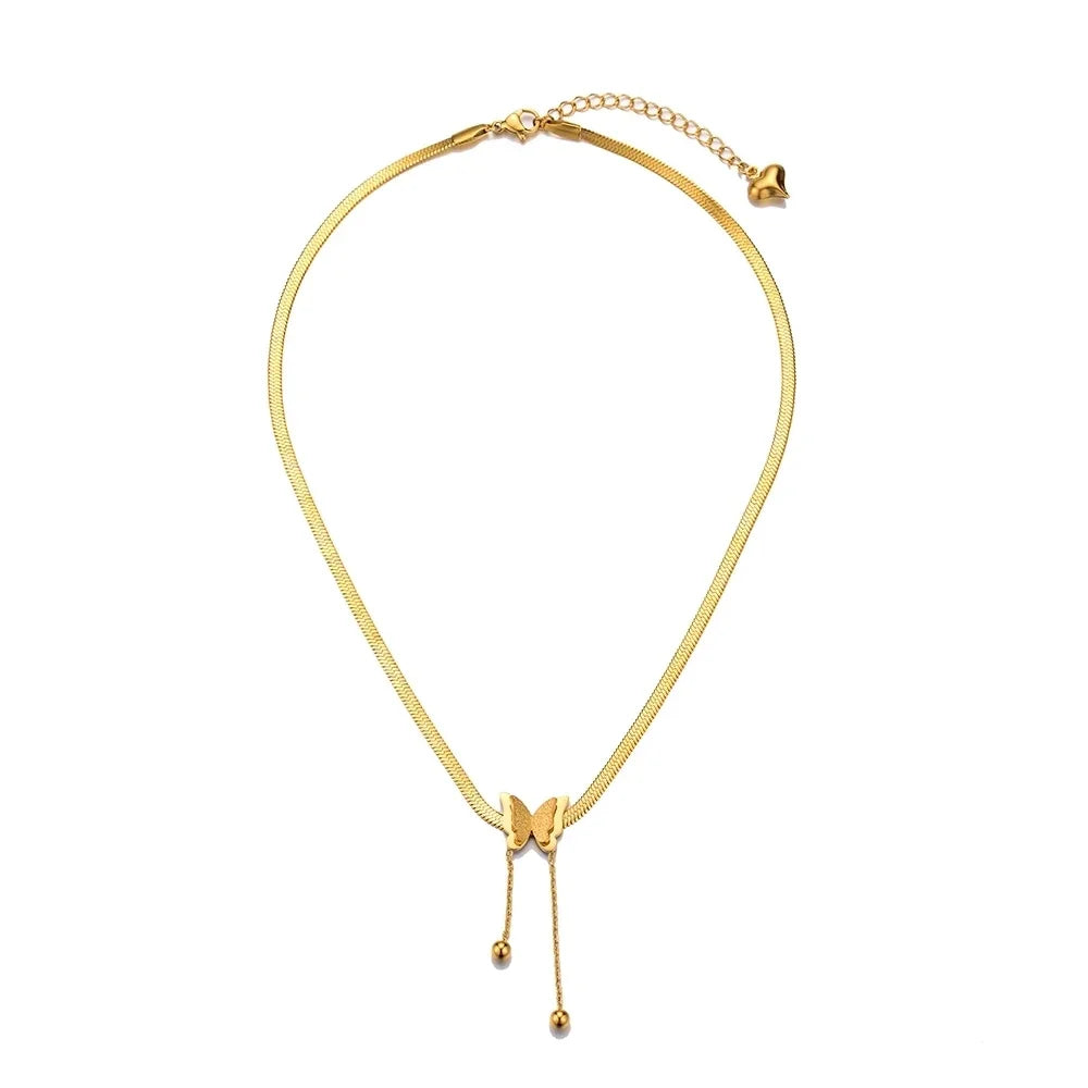 Vintage Butterfly Necklace Women Golden Stainless Steel Blade Snake Chains Aesthetic Charms Choker Women jewelry Gift To Mujer - Acros