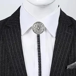 Ansoff adjustable cowboy bolo tie featuring a bull head pendant with five-star design on faux leather strap for rodeo dance outfits.