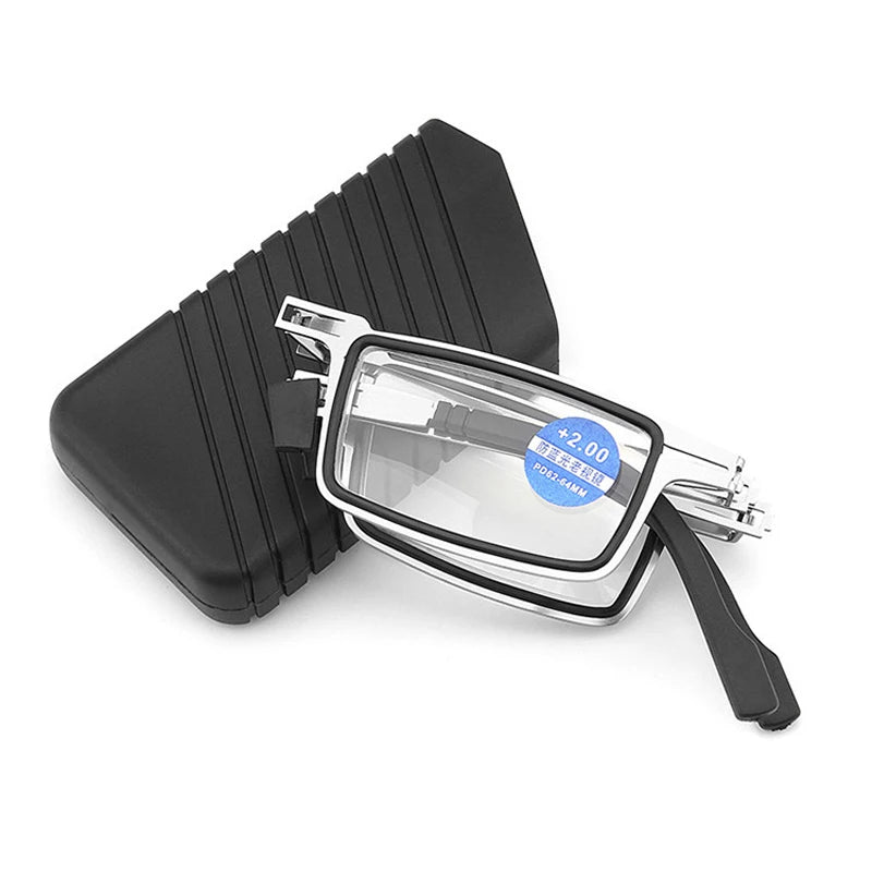 Ansoff metal folding reading glasses with blue light blocking lenses, rectangular design, lightweight and portable for men.