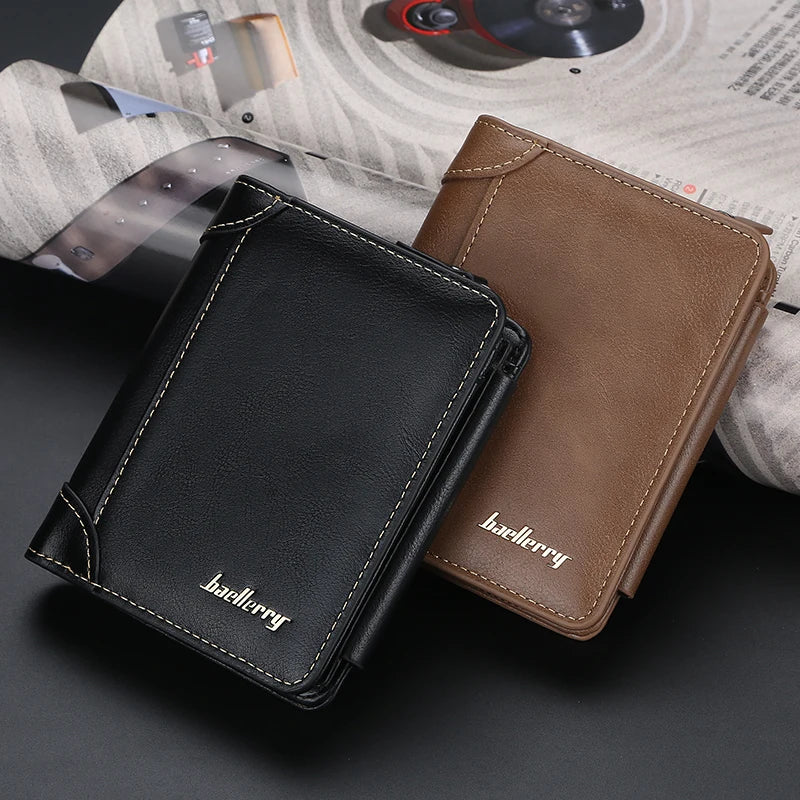 New PU Leather Men Wallets High Quality Zipper Short Desigh Card Holder Male Purse Vintage Coin Holder Men Wallets - Acros