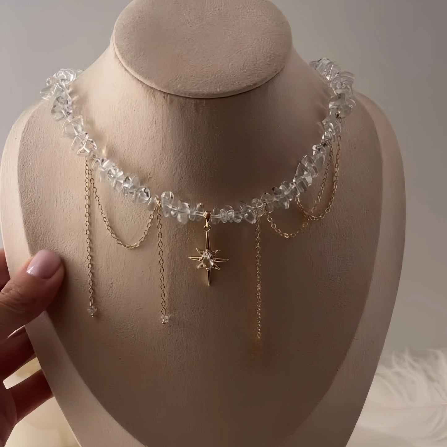 New Irregular Choker Vintage Tassels Zircon Heart Pendant Necklace For Women Female Geometric Baroque Transparent Crystal Chain - Acros