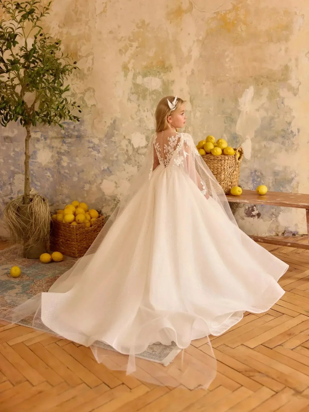 New Arrival Captivating Beaded Princess Gown For Kids Birthday Party Sweet Elegant Cape Sleeve Girls Dresses Performance Wear